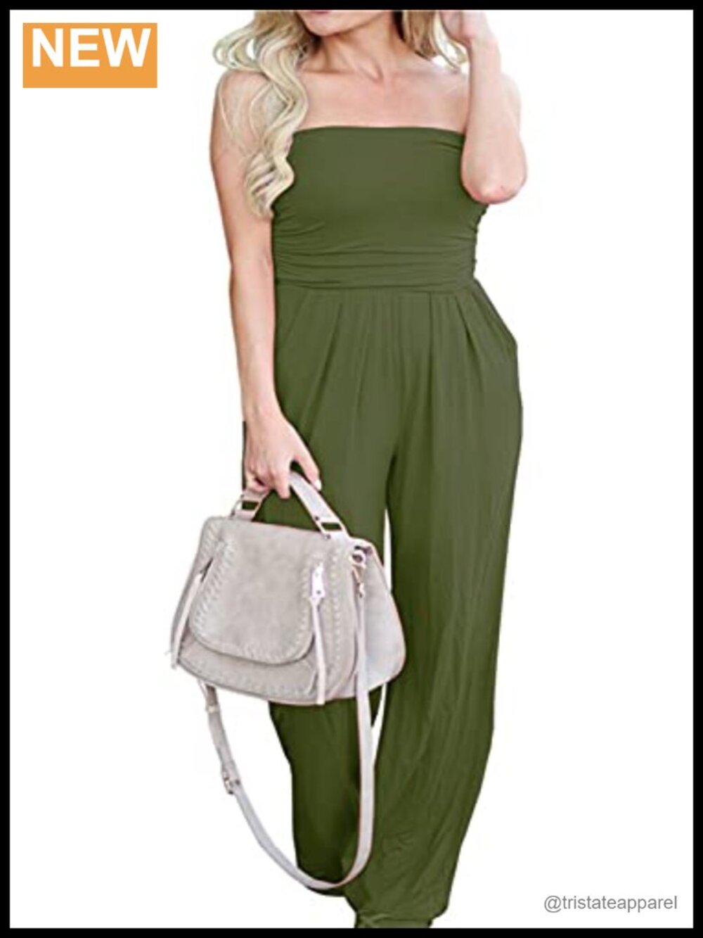 Women's Strapless Tube Top Wide Leg Jumpsuit Sleeveless One Piece with Pockets